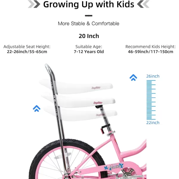 imageJOYSTAR 20 Inch Girls Bike with Training Wheels Banana Seat Bike for Girls Ages 712 Years Old Kids Girls Bicycle with Front Handbrake and Coaster Brakes Kickstand IncludedPink