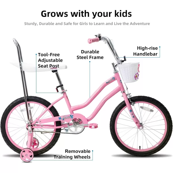 imageJOYSTAR 20 Inch Girls Bike with Training Wheels Banana Seat Bike for Girls Ages 712 Years Old Kids Girls Bicycle with Front Handbrake and Coaster Brakes Kickstand IncludedPink