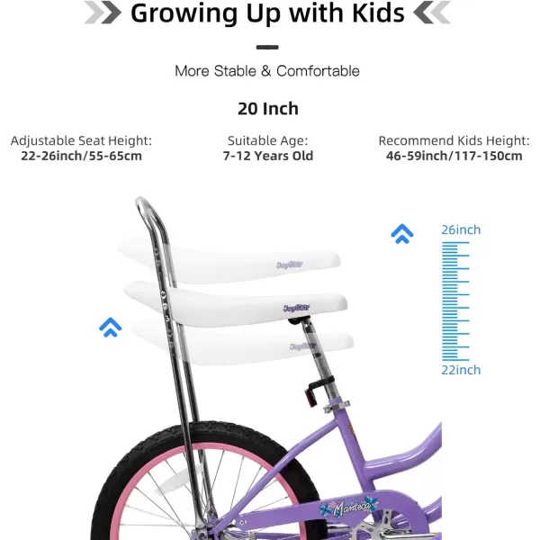 imageJOYSTAR 20 Inch Girls Bike with Training Wheels Banana Seat Bike for Girls Ages 712 Years Old Kids Girls Bicycle with Front Handbrake and Coaster Brakes Kickstand IncludedPurple
