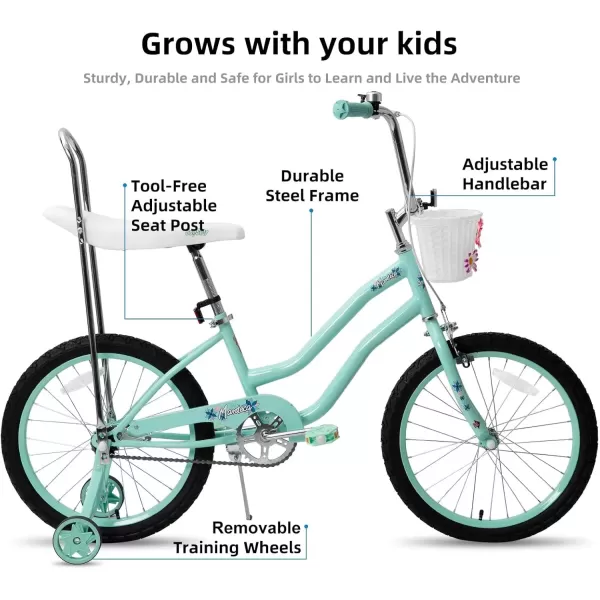 imageJOYSTAR 20 Inch Girls Bike with Training Wheels Banana Seat Bike for Girls Ages 712 Years Old Kids Girls Bicycle with Front Handbrake and Coaster Brakes Kickstand IncludedGreen