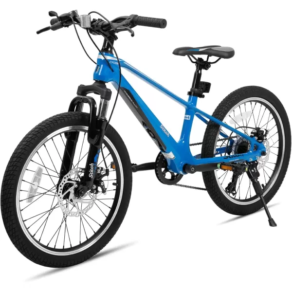 imageJOYSTAR 20 Inch Kids Bike for Ages 712 Year Old Boys Girls Magnesium Alloy Kids Mountain Bicycle with Shimano 7Speed ampamp Dual Disc Brake Muliple ColorsBlue