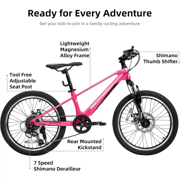 imageJOYSTAR 20 Inch Kids Bike for Ages 712 Year Old Boys Girls Magnesium Alloy Kids Mountain Bicycle with Shimano 7Speed ampamp Dual Disc Brake Muliple ColorsPink