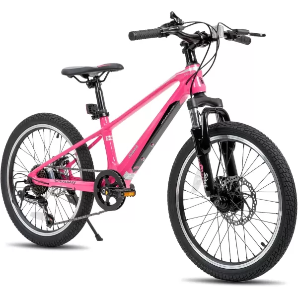 imageJOYSTAR 20 Inch Kids Bike for Ages 712 Year Old Boys Girls Magnesium Alloy Kids Mountain Bicycle with Shimano 7Speed ampamp Dual Disc Brake Muliple ColorsPink