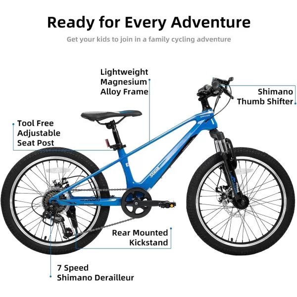 imageJOYSTAR 20 Inch Kids Bike for Ages 712 Year Old Boys Girls Magnesium Alloy Kids Mountain Bicycle with Shimano 7Speed ampamp Dual Disc Brake Muliple ColorsBlue