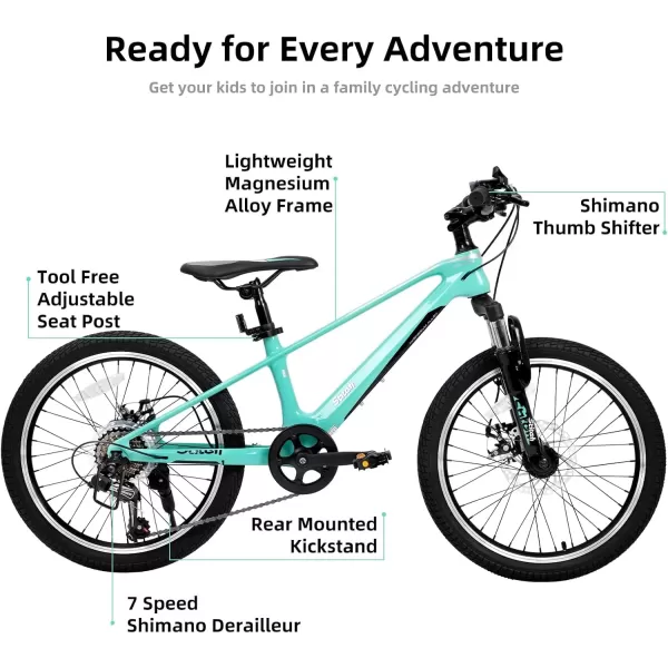 imageJOYSTAR 20 Inch Kids Bike for Ages 712 Year Old Boys Girls Magnesium Alloy Kids Mountain Bicycle with Shimano 7Speed ampamp Dual Disc Brake Muliple ColorsGreen