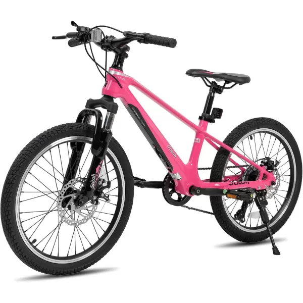 imageJOYSTAR 20 Inch Kids Bike for Ages 712 Year Old Boys Girls Magnesium Alloy Kids Mountain Bicycle with Shimano 7Speed ampamp Dual Disc Brake Muliple ColorsPink