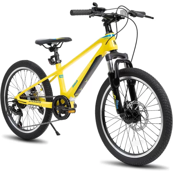 imageJOYSTAR 20 Inch Kids Bike for Ages 712 Year Old Boys Girls Magnesium Alloy Kids Mountain Bicycle with Shimano 7Speed ampamp Dual Disc Brake Muliple ColorsYellow