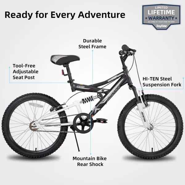 imageJOYSTAR 20 Inch Kids Bike for Boys Girls Ages 713 Years Old DualSuspension Kids Mountain Bike with Dual Handbrake ampamp Kickstand Multiple ColorsBlack