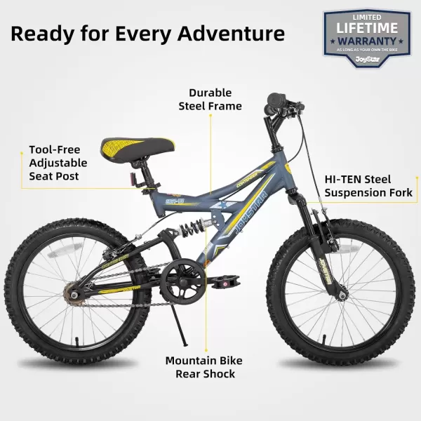 imageJOYSTAR 20 Inch Kids Bike for Boys Girls Ages 713 Years Old DualSuspension Kids Mountain Bike with Dual Handbrake ampamp Kickstand Multiple ColorsBlue