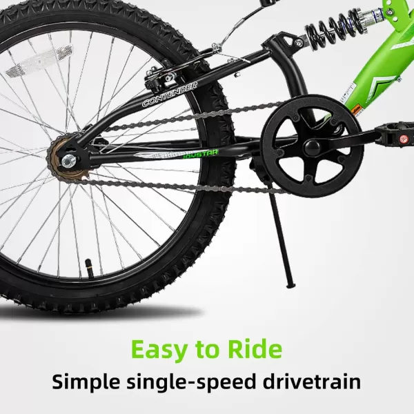 imageJOYSTAR 20 Inch Kids Bike for Boys Girls Ages 713 Years Old DualSuspension Kids Mountain Bike with Dual Handbrake ampamp Kickstand Multiple ColorsGreen