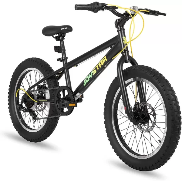 imageJOYSTAR 20 Inch Mountain Bike for Kids Ages 712 Year Old 3Inch Wide Knobby Tires 7 Speed Shimano Drivetrain Disc Brakes Fat Tire Kids Bicycles for Boys GirlsBlack