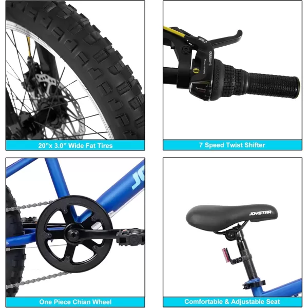 imageJOYSTAR 20 Inch Mountain Bike for Kids Ages 712 Year Old 3Inch Wide Knobby Tires 7 Speed Shimano Drivetrain Disc Brakes Fat Tire Kids Bicycles for Boys GirlsBlue