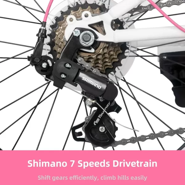 imageJOYSTAR 20 Inch Mountain Bike for Kids Ages 712 Year Old 3Inch Wide Knobby Tires 7 Speed Shimano Drivetrain Disc Brakes Fat Tire Kids Bicycles for Boys GirlsWhite