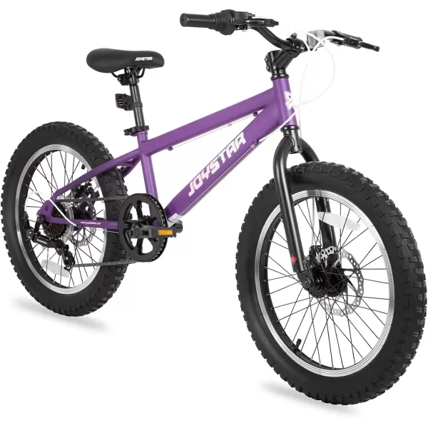 imageJOYSTAR 20 Inch Mountain Bike for Kids Ages 712 Year Old 3Inch Wide Knobby Tires 7 Speed Shimano Drivetrain Disc Brakes Fat Tire Kids Bicycles for Boys GirlsPurple