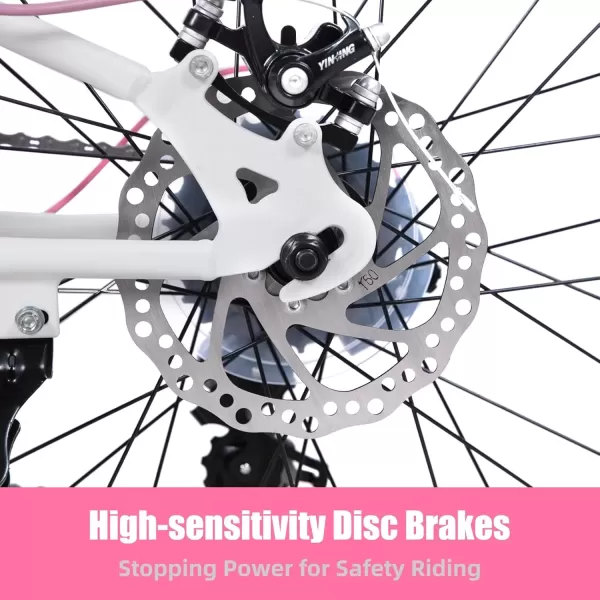 imageJOYSTAR 20 Inch Mountain Bike for Kids Ages 712 Year Old 3Inch Wide Knobby Tires 7 Speed Shimano Drivetrain Disc Brakes Fat Tire Kids Bicycles for Boys GirlsWhite