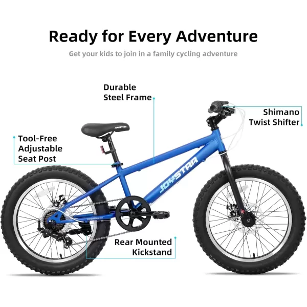 imageJOYSTAR 20 Inch Mountain Bike for Kids Ages 712 Year Old 3Inch Wide Knobby Tires 7 Speed Shimano Drivetrain Disc Brakes Fat Tire Kids Bicycles for Boys GirlsBlue