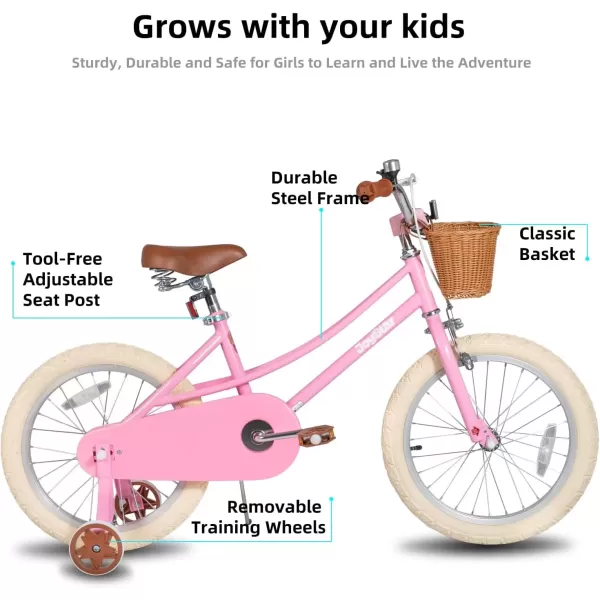 imageJOYSTAR Girls Bike for 212 Years Old Toddlers and Kids 12quot 14quot 16quot Kids Bike with Training Wheels 20 Inch Kids Bicycle with Kickstand Retro Style Kids BikesLight Pink