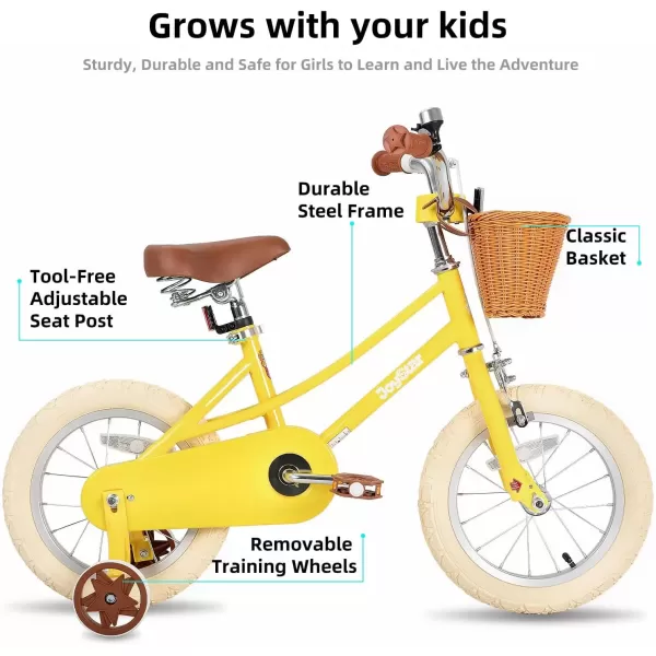 imageJOYSTAR Girls Bike for 212 Years Old Toddlers and Kids 12quot 14quot 16quot Kids Bike with Training Wheels 20 Inch Kids Bicycle with Kickstand Retro Style Kids BikesSunny Yellow