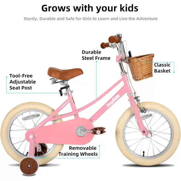 imageJOYSTAR Girls Bike for 212 Years Old Toddlers and Kids 12quot 14quot 16quot Kids Bike with Training Wheels 20 Inch Kids Bicycle with Kickstand Retro Style Kids BikesLight Pink