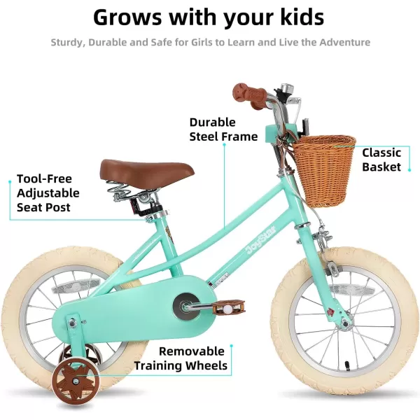 imageJOYSTAR Girls Bike for 212 Years Old Toddlers and Kids 12quot 14quot 16quot Kids Bike with Training Wheels 20 Inch Kids Bicycle with Kickstand Retro Style Kids BikesMint Green