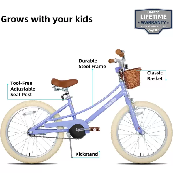 imageJOYSTAR Girls Bike for 212 Years Old Toddlers and Kids 12quot 14quot 16quot Kids Bike with Training Wheels 20 Inch Kids Bicycle with Kickstand Retro Style Kids BikesViolet