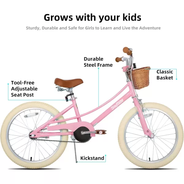 imageJOYSTAR Girls Bike for 212 Years Old Toddlers and Kids 12quot 14quot 16quot Kids Bike with Training Wheels 20 Inch Kids Bicycle with Kickstand Retro Style Kids BikesLight Pink