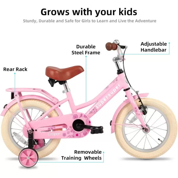 imageJOYSTAR Girls Bike for 212 Years Old Toddlers and Kids 12quot 14quot 16quot Kids Bike with Training Wheels 20 Inch Kids Bicycle with Kickstand Retro Style Kids BikesZPink