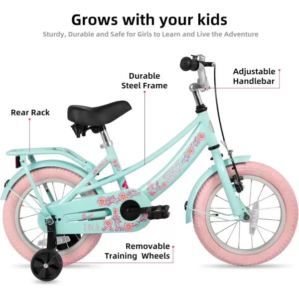 imageJOYSTAR Girls Bike for Toddlers and Kids Age 310 Years 14 16 18 Inch Kids Bike with Training Wheels and Handbrakes 20Inch Girls Bike Multiple ColorsLola Green