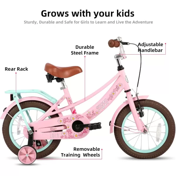 imageJOYSTAR Girls Bike for Toddlers and Kids Age 310 Years 14 16 18 Inch Kids Bike with Training Wheels and Handbrakes 20Inch Girls Bike Multiple ColorsLola Pink