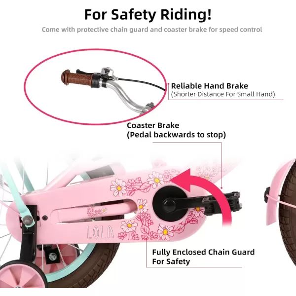 imageJOYSTAR Girls Bike for Toddlers and Kids Age 310 Years 14 16 18 Inch Kids Bike with Training Wheels and Handbrakes 20Inch Girls Bike Multiple ColorsLola Pink