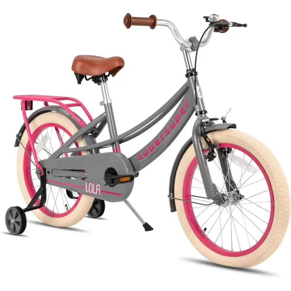 imageJOYSTAR Girls Bike for Toddlers and Kids Age 310 Years 14 16 18 Inch Kids Bike with Training Wheels and Handbrakes 20Inch Girls Bike Multiple ColorsLola Grey