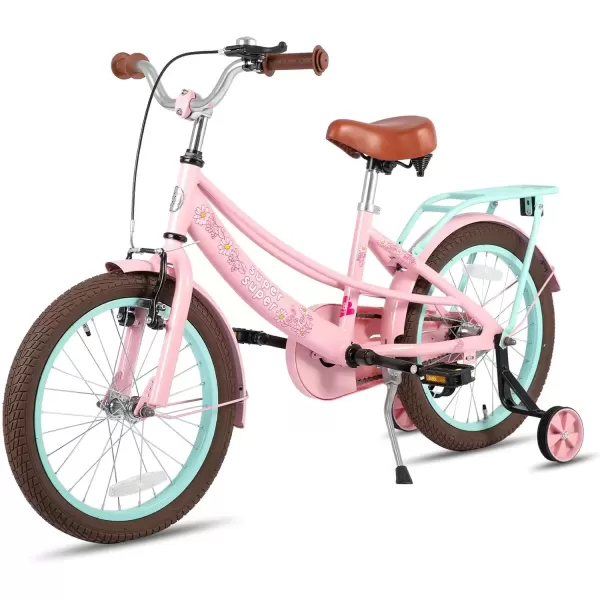 imageJOYSTAR Girls Bike for Toddlers and Kids Age 310 Years 14 16 18 Inch Kids Bike with Training Wheels and Handbrakes 20Inch Girls Bike Multiple ColorsLola Pink