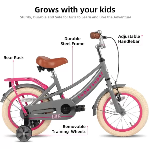 imageJOYSTAR Girls Bike for Toddlers and Kids Age 310 Years 14 16 18 Inch Kids Bike with Training Wheels and Handbrakes 20Inch Girls Bike Multiple ColorsLola Grey