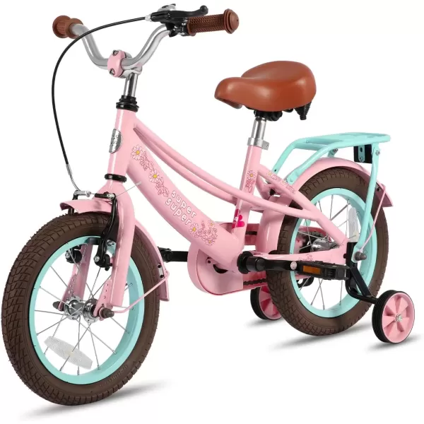 imageJOYSTAR Girls Bike for Toddlers and Kids Age 310 Years 14 16 18 Inch Kids Bike with Training Wheels and Handbrakes 20Inch Girls Bike Multiple ColorsLola Pink