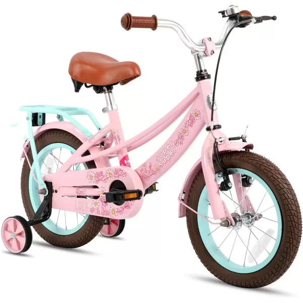 imageJOYSTAR Girls Bike for Toddlers and Kids Age 310 Years 14 16 18 Inch Kids Bike with Training Wheels and Handbrakes 20Inch Girls Bike Multiple ColorsLola Pink
