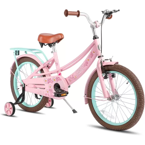 imageJOYSTAR Girls Bike for Toddlers and Kids Age 310 Years 14 16 18 Inch Kids Bike with Training Wheels and Handbrakes 20Inch Girls Bike Multiple ColorsLola Pink