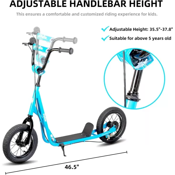 imageJOYSTAR Kick Scooter for Ages 59 Years Old Boys Girls 12 Inch Big Wheels Scooters for Kids Teens and Adults Rear Brake and Adjustable Handlebar Kids ScooterBlue