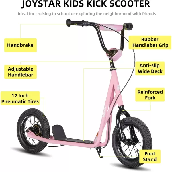 imageJOYSTAR Kick Scooter for Ages 59 Years Old Boys Girls 12 Inch Big Wheels Scooters for Kids Teens and Adults Rear Brake and Adjustable Handlebar Kids ScooterPink