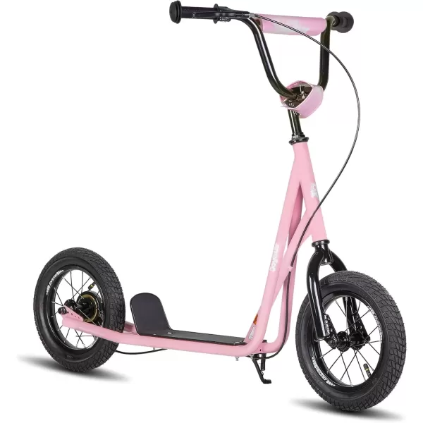 imageJOYSTAR Kick Scooter for Ages 59 Years Old Boys Girls 12 Inch Big Wheels Scooters for Kids Teens and Adults Rear Brake and Adjustable Handlebar Kids ScooterPink