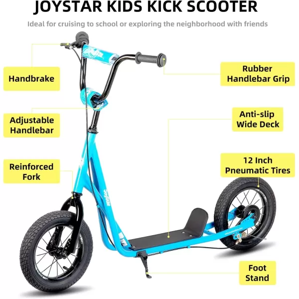 imageJOYSTAR Kick Scooter for Ages 59 Years Old Boys Girls 12 Inch Big Wheels Scooters for Kids Teens and Adults Rear Brake and Adjustable Handlebar Kids ScooterBlue