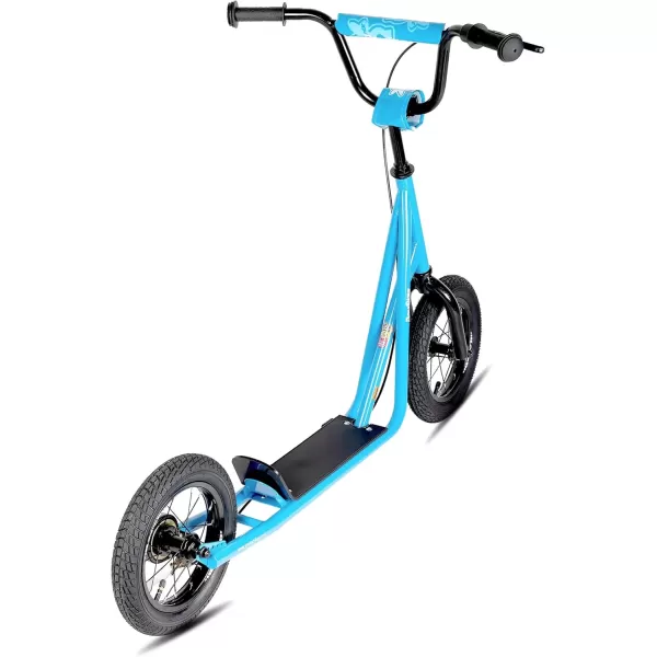 imageJOYSTAR Kick Scooter for Ages 59 Years Old Boys Girls 12 Inch Big Wheels Scooters for Kids Teens and Adults Rear Brake and Adjustable Handlebar Kids ScooterBlue