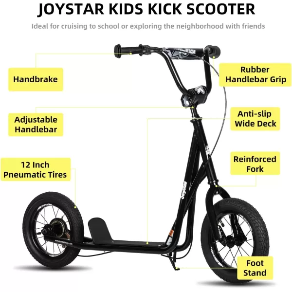 imageJOYSTAR Kick Scooter for Ages 59 Years Old Boys Girls 12 Inch Big Wheels Scooters for Kids Teens and Adults Rear Brake and Adjustable Handlebar Kids ScooterBlack