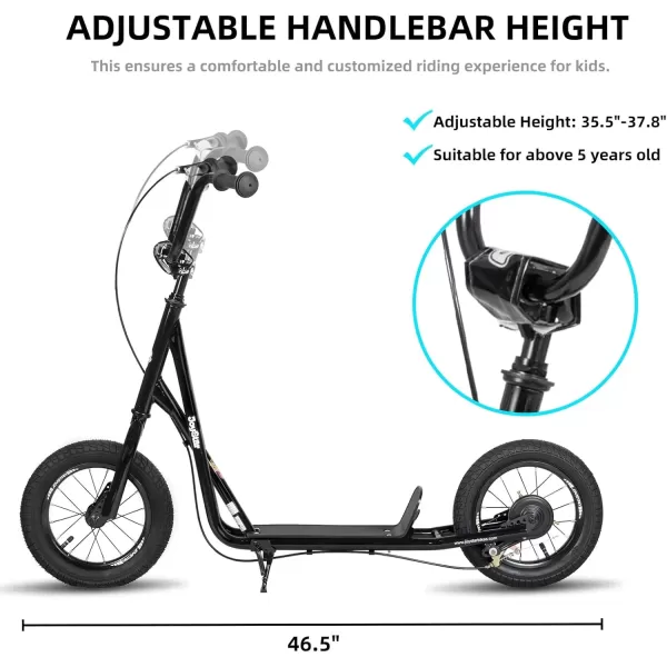 imageJOYSTAR Kick Scooter for Ages 59 Years Old Boys Girls 12 Inch Big Wheels Scooters for Kids Teens and Adults Rear Brake and Adjustable Handlebar Kids ScooterBlack