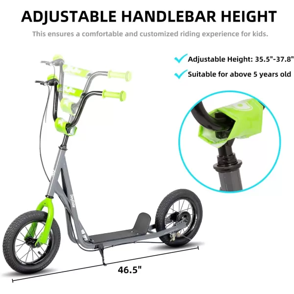 imageJOYSTAR Kick Scooter for Ages 59 Years Old Boys Girls 12 Inch Big Wheels Scooters for Kids Teens and Adults Rear Brake and Adjustable Handlebar Kids ScooterGray