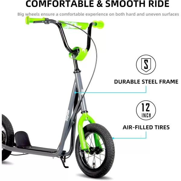 imageJOYSTAR Kick Scooter for Ages 59 Years Old Boys Girls 12 Inch Big Wheels Scooters for Kids Teens and Adults Rear Brake and Adjustable Handlebar Kids ScooterGray