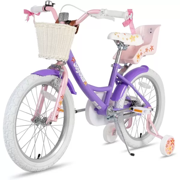 imageJOYSTAR Unicorn Kids Bike for Girls Ages 29 Years Old 12 14 16 18 Inch Kids Bike with Training Wheels Doll Seat Streamers and Basket Toddler Girls Bike Multiple ColorsPurple