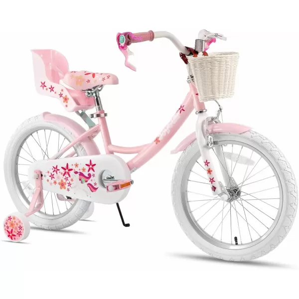 imageJOYSTAR Unicorn Kids Bike for Girls Ages 29 Years Old 12 14 16 18 Inch Kids Bike with Training Wheels Doll Seat Streamers and Basket Toddler Girls Bike Multiple ColorsPink