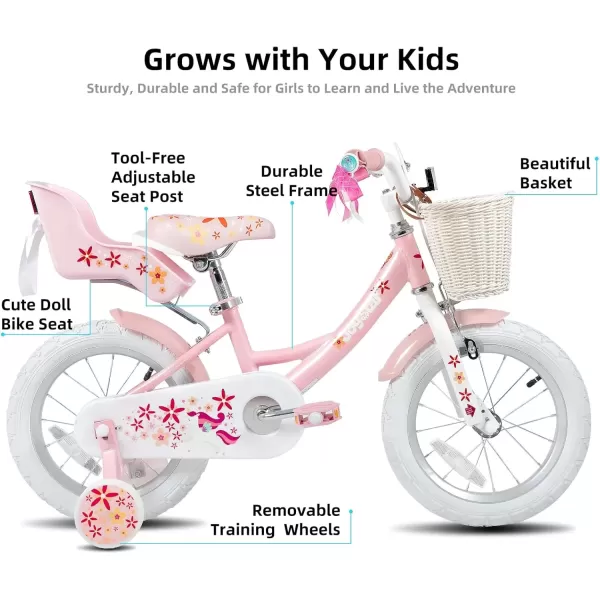 imageJOYSTAR Unicorn Kids Bike for Girls Ages 29 Years Old 12 14 16 18 Inch Kids Bike with Training Wheels Doll Seat Streamers and Basket Toddler Girls Bike Multiple ColorsPink