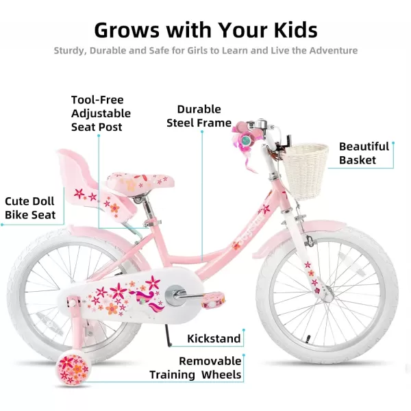 imageJOYSTAR Unicorn Kids Bike for Girls Ages 29 Years Old 12 14 16 18 Inch Kids Bike with Training Wheels Doll Seat Streamers and Basket Toddler Girls Bike Multiple ColorsPink