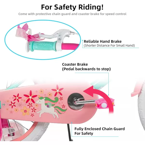 imageJOYSTAR Unicorn Kids Bike for Girls Ages 29 Years Old 12 14 16 18 Inch Kids Bike with Training Wheels Doll Seat Streamers and Basket Toddler Girls Bike Multiple ColorsGreen